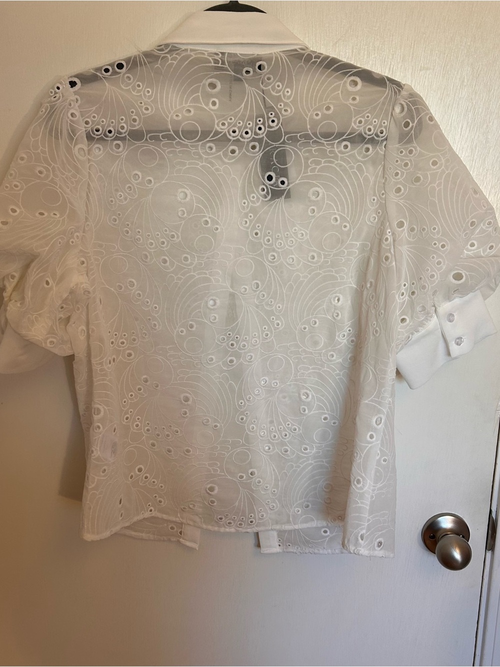 Gracia White Eyelet Collared Puff Sleeve Top - Picture 5 of 6